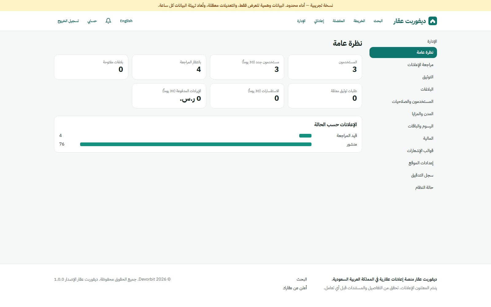 لوحة الإدارة: نظرة عامة