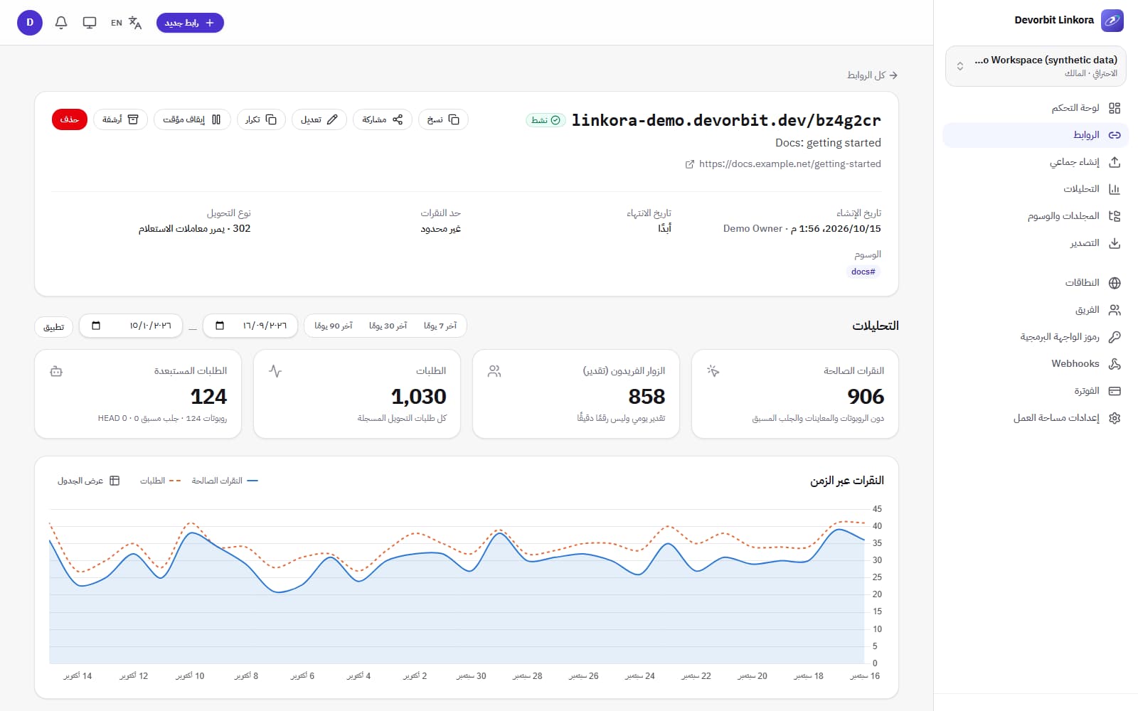تفاصيل الرابط: الوجهة، نوع التحويل، الحدود، وتحليلات الرابط
